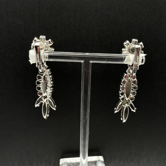 Vintage Signed Sherman Clear Rhinestone Clip on Earrings Bright and Sparkling 2" - Picture 8 of 10